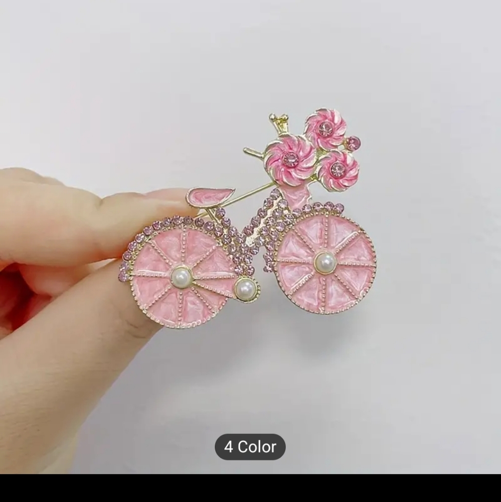 Pink Floral Bicycle Brooch
